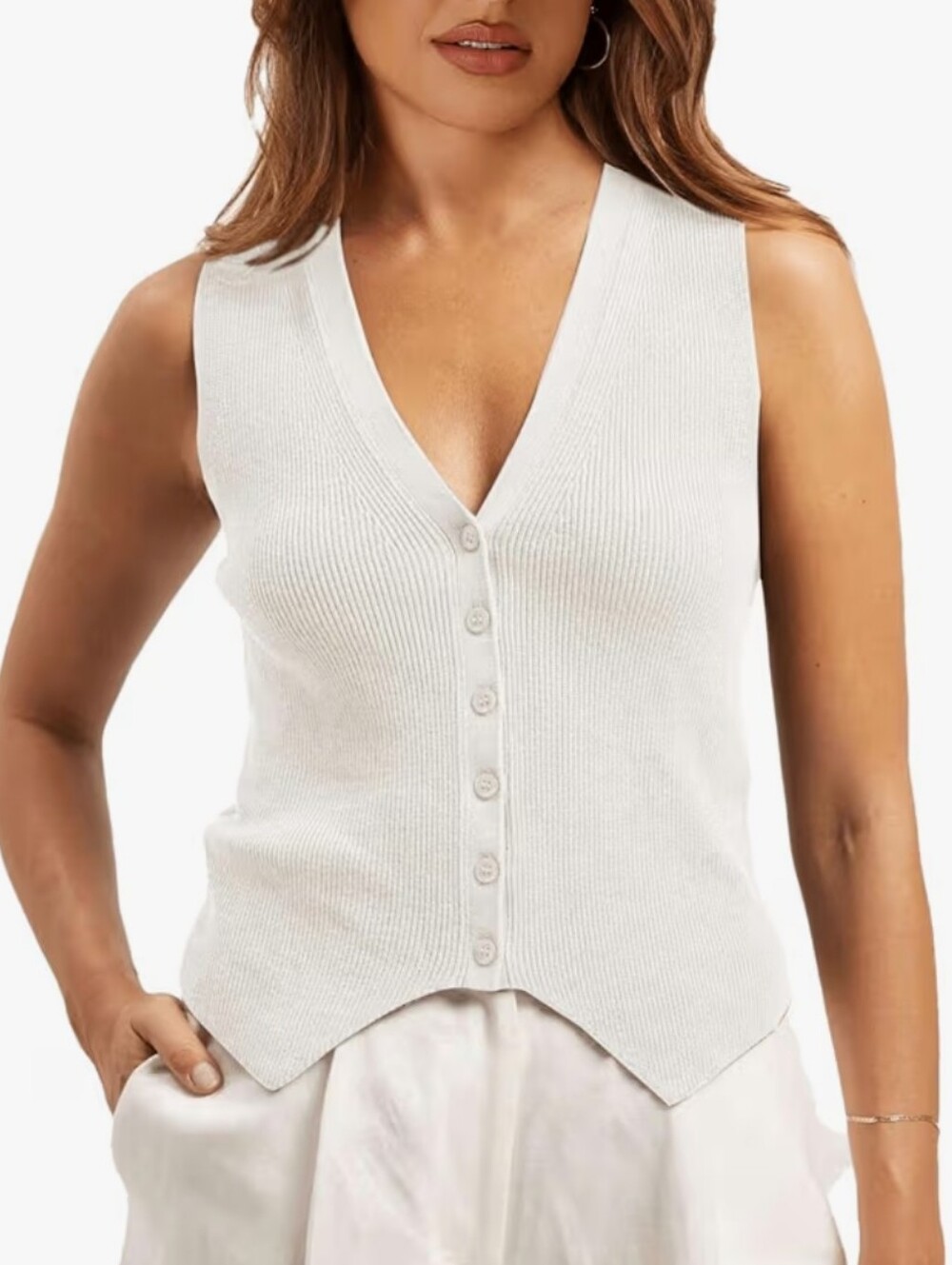 Women’s V Neck Sweater Vest Button Down Sleeveless Knit Casual Top